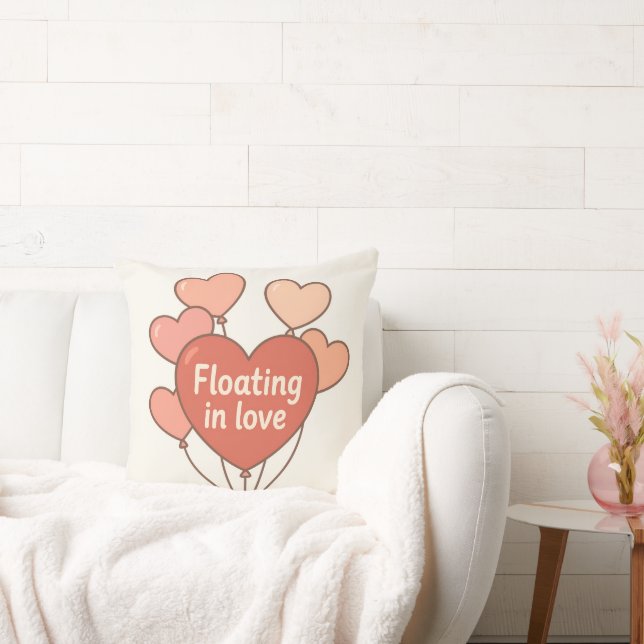 Floating in Love Heart Balloons Romantic Throw Pil Kussen (Bank)