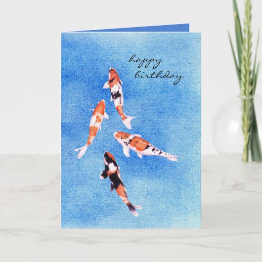 Floating Koi blue Birthday Card Kaart (Voorkant)