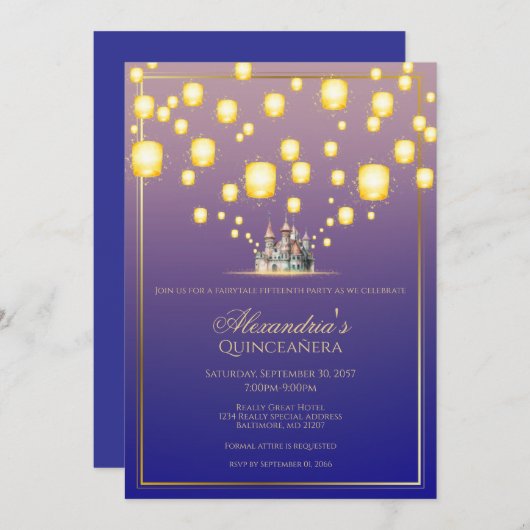 Floating Lantern Birthday Invitation Kaart (Voorkant / Achterkant)