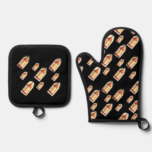 Floating Lantern Glow-Cozy Aesthetic Design Ovenwant & Pannenlap Set (Voorkant)