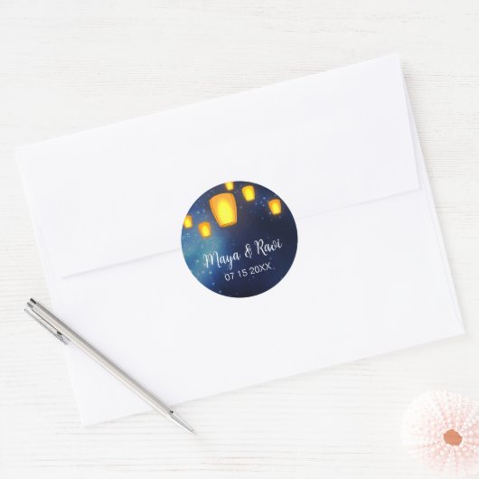 Floating Lanterns bruiloft Ronde Sticker (Envelop)