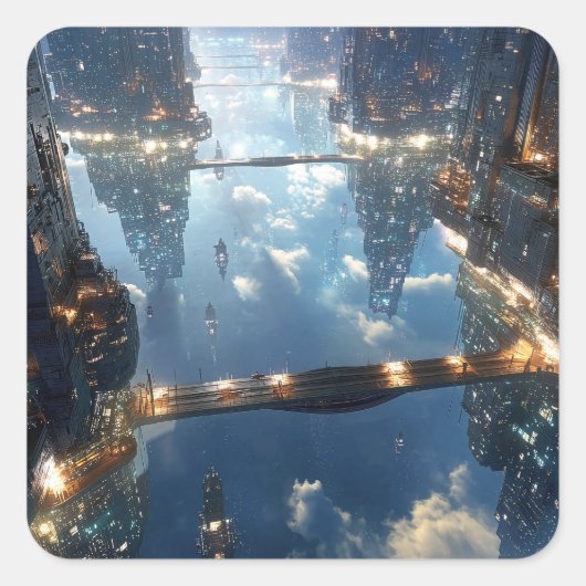 Floating Metropolis in the Sky Vierkante Sticker (Voorkant)