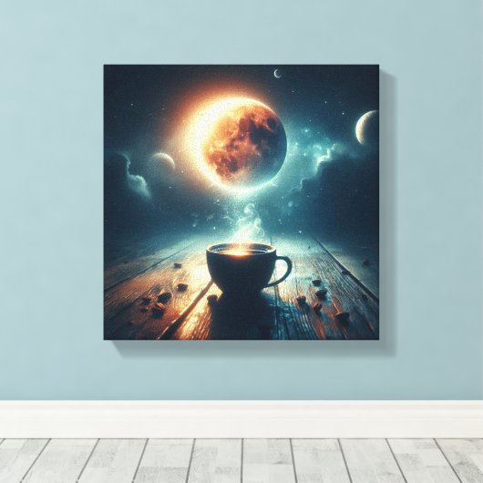 Floating Moon Over Coffee Fantasy Scene Canvas Afdruk (Insitu (Houten vloer))
