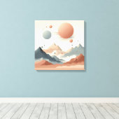 Floating Surreal Mountains with Glowing Solar Orbs Canvas Afdruk (Insitu (Houten vloer))