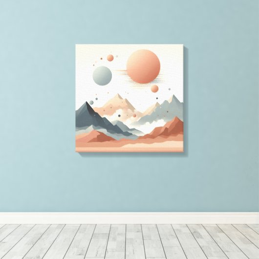 Floating Surreal Mountains with Glowing Solar Orbs Canvas Afdruk (Insitu (Houten vloer))
