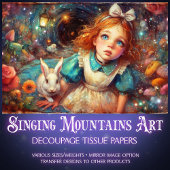 Floating Through Fantasy Alice Rabbit Decoupage Tissuepapier