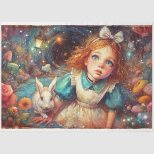 Floating Through Fantasy Alice Rabbit Decoupage Tissuepapier (Voorkant)