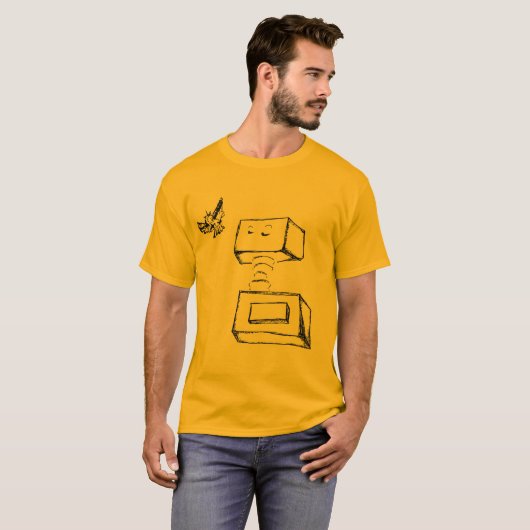 floatrobot in goud t-shirt (Voorkant volledig)