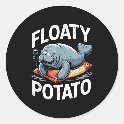 Floaty Tatoes Manatee Funny Sea Cow Ocean Animal L Ronde Sticker (Voorkant)