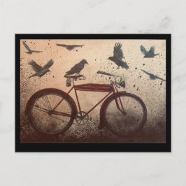 Flock of crows on a vintage red bike briefkaart