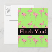 Flock You Roze Flamingo Flocking Party Uitnodiging Briefkaart (Voorkant / Achterkant)