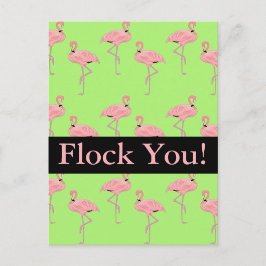 Flock You Roze Flamingo Flocking Party Uitnodiging Briefkaart (Voorkant)