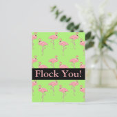 Flock You Roze Flamingo Flocking Party Uitnodiging Briefkaart (Staand voorkant)
