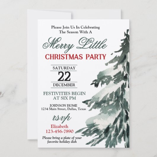 Flocked Christmas Tree Party Kaart (Voorkant)