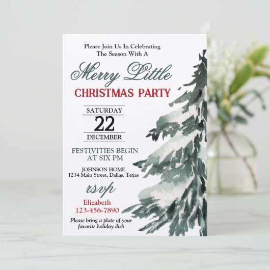 Flocked Christmas Tree Party Kaart (Staand voorkant)