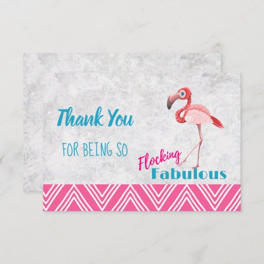 Flocking Fabulous Pun w / Pink Flamingo Dank je Bedankkaart (Voorkant / Achterkant)