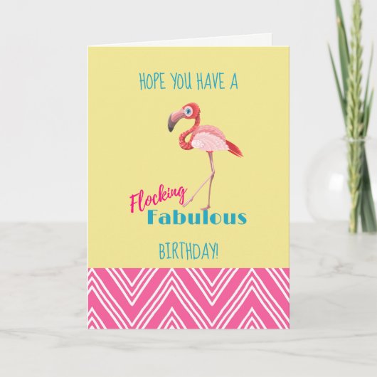 Flocking Fabulous verjaardag Pun w / roze Flamingo Kaart (Voorkant)