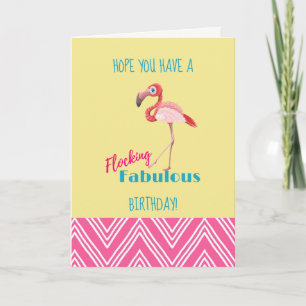 Flocking Fabulous verjaardag Pun w / roze Flamingo Kaart