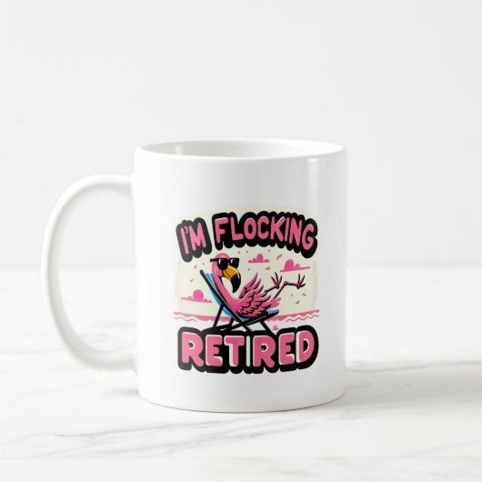 Flocking Gepensioneerd Grappig pensioen Flamingo Koffiemok (Links)