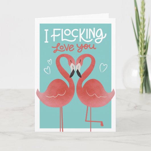 Flocking Love You Flamingo Valentijn Wenskaart Kaart (Voorkant)