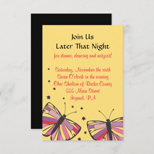 FLOING BUTTERFLY Bat Mitzvah Reception Kaart (Voorkant / Achterkant)