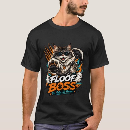 Floof Baas Funny Fluffy Kat T-shirt | Coole Zonneb (Voorkant)