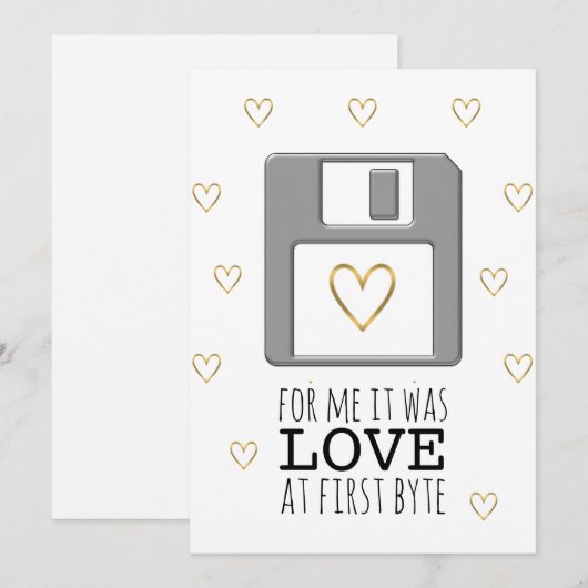 Floppy Disc Computer Liefde bij First Byte Valenti Feestdagenkaart (Voorkant / Achterkant)