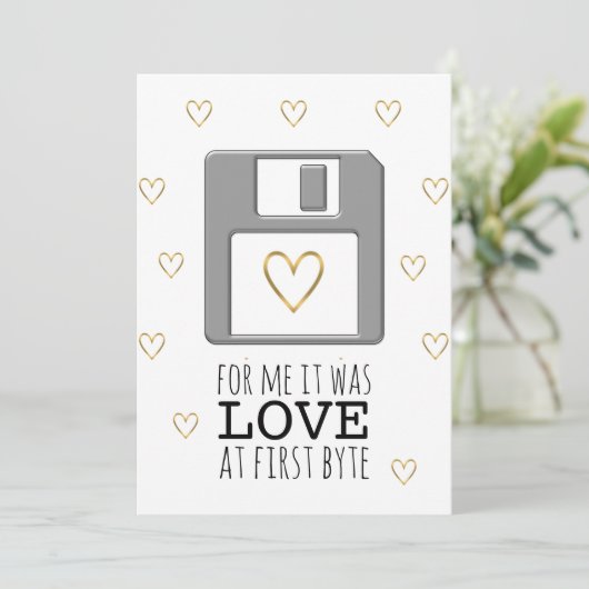 Floppy Disc Computer Liefde bij First Byte Valenti Feestdagenkaart (Staand voorkant)