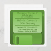 Floppy Disk Geek Birthday Party Invite, Green Kaart (Voorkant / Achterkant)