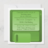Floppy Disk Geek Birthday Party Invite, Green Kaart (Voorkant)