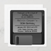 Floppy Disk Geek Birthday Party Invite, Grey Kaart (Voorkant / Achterkant)
