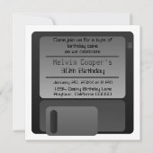 Floppy Disk Geek Birthday Party Invite, Grey Kaart (Voorkant)