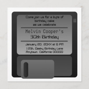 Floppy Disk Geek Birthday Party Invite, Grey Kaart