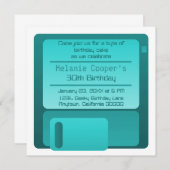 Floppy Disk Geek Birthday Party nodigt Blauwgroen  Kaart (Voorkant / Achterkant)