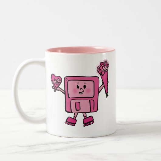 Floppy disk Valentijn met binaire liefde code Tweekleurige Koffiemok (Links)