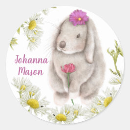 Floppy Eared Bunny en Daisies Ronde Stickers