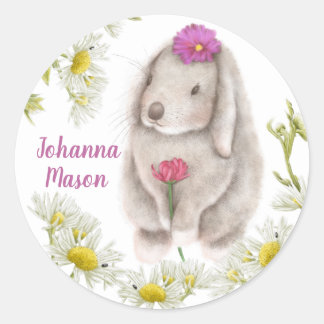 Floppy Eared Bunny en Daisies Ronde Stickers