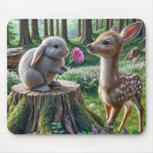 Floppy-eared konijn met een bloem en fawn muismat (Voorkant)