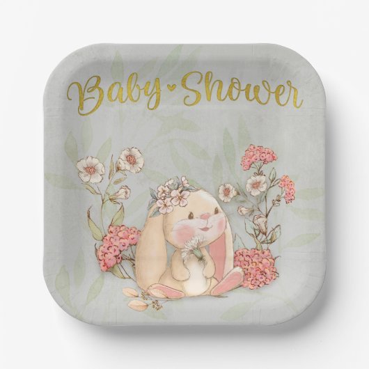  floppy konijntje bloemig Collectie Papieren Bordje (Voorkant)