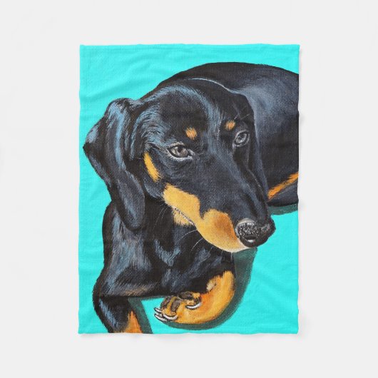 Floppy the Miniature Dachshund Painting Fleece Deken (Voorkant)