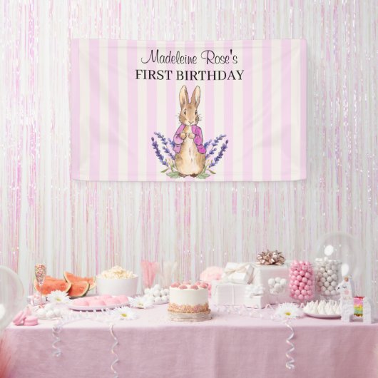 Flopsy in roze 1e verjaardag banner personaliseren (Feest)