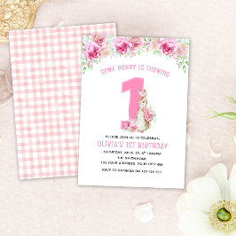 Flopsy Rabbit 1st Birthday Pink Floral Kaart