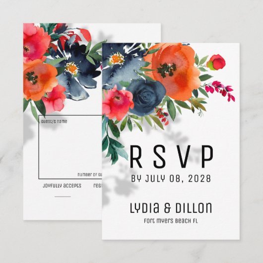 Flor Abundance Wedding RSVP Mail Back Kaart (Voorkant / Achterkant)
