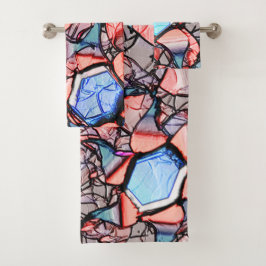 Flor virtual entalhada nas cores azul e salmão bad handdoek