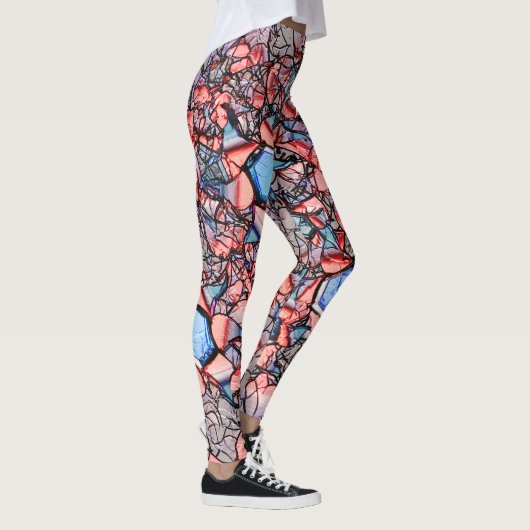 Flor virtual entalhada nas cores azul e salmão leggings (Rechts)