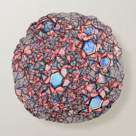 Flor virtual entalhada nas cores azul e salmão rond kussen