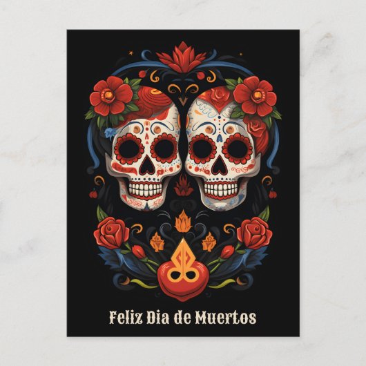 🌹 Flor y Calavera: Eerbetoon aan Dia de Muertos � Briefkaart (Voorkant)