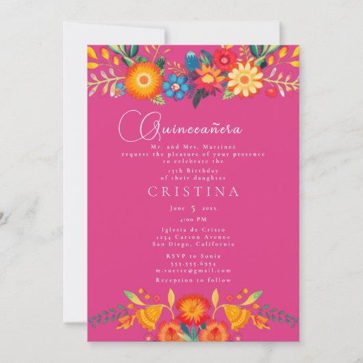 Flora - 15e verjaardag Quinceanera in het Spaans Kaart (Voorkant)