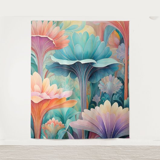 Flora 2 Floral Pastel Tapijt Wandkleed (Voorkant)