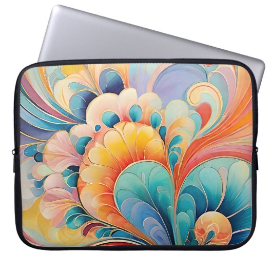 Flora 3 Floral Pastel Laptop Hoesje Sleeve (Voorkant)